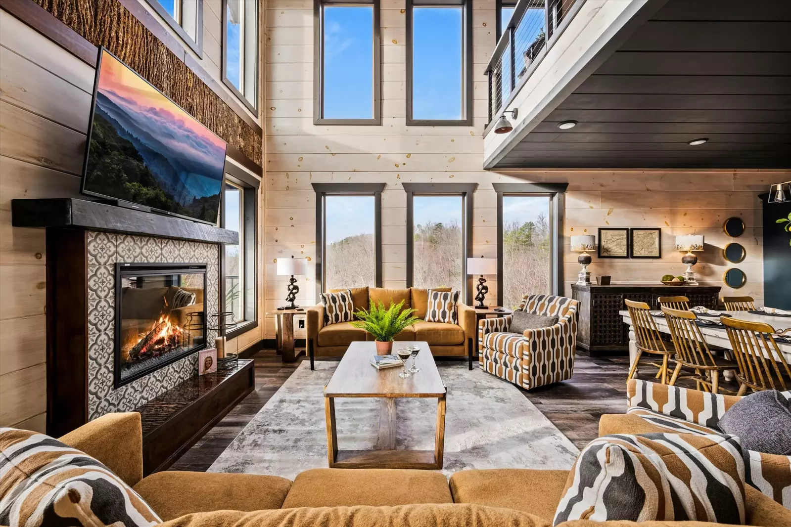 cabin with a fireplace