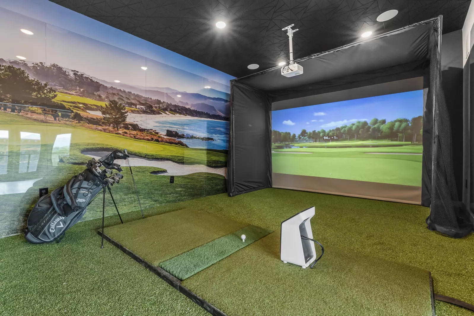 cabin with golf simulator